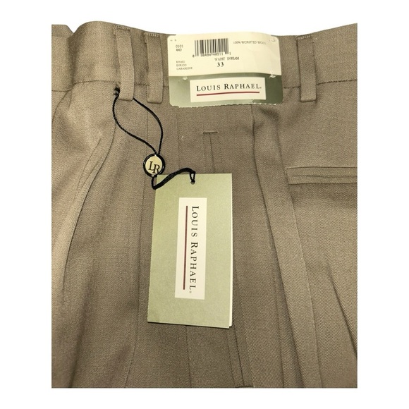 Men's LOUIS RAPHAEL Dark Khaki Flat Front Dress Pants Sz 33x47 NWT 100% wool - Picture 11 of 12